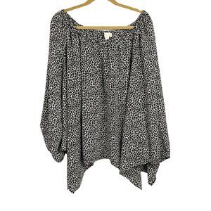 Michael Michael Kors Leopard Print Off the Shoulder Asymmetrical Hem Top Size 2X